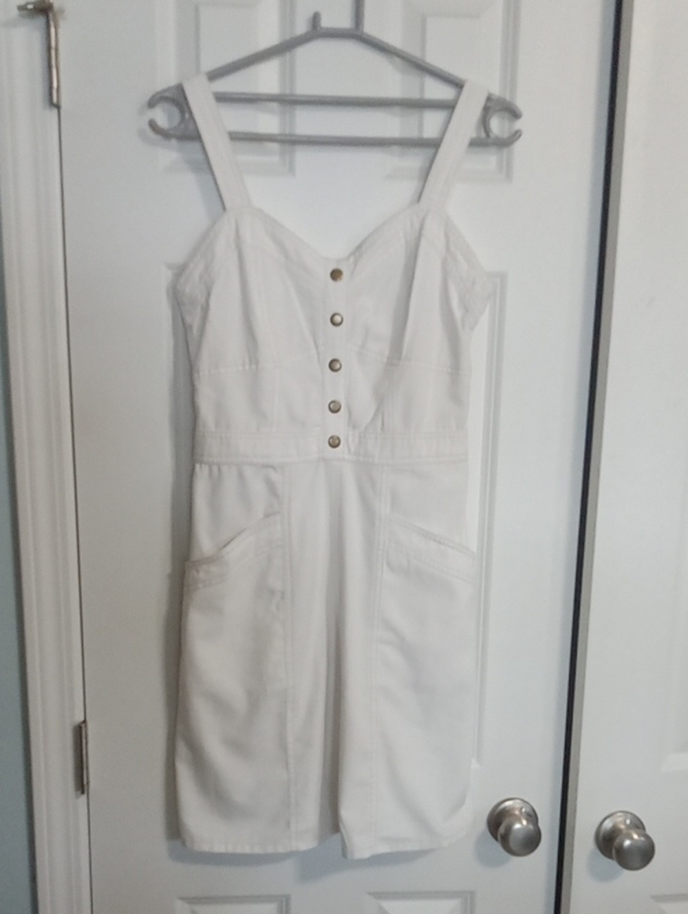 Japna White Denim Button-Front Mini Dress with Front Pockets
